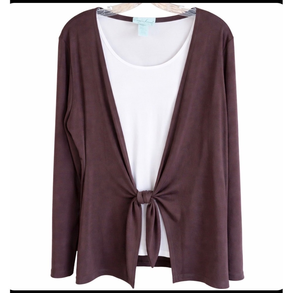 Brown Cardigan‎ Tie Front Lightweight Chocolate Brown Carolyn Strauss
